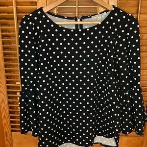 Green Envelope Navy Polka Dot Large 3/4 Bell Sleeve Blouse